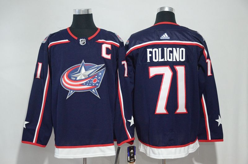 Men Columbus Blue Jackets 71 Foligno Blue Hockey Stitched Adidas NHL Jerseys